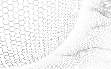 Obraz premium Abstract landscape on a white background with white honeycomb sphere. Cyberspace grid. hi tech network. 3d illustration