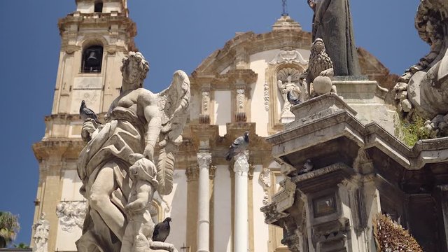 Details of Column of the Immaculate Conception in Palermo, 1728. Sunny day