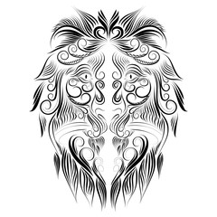 abstract head muzzle portrait of a lion long thin curls of hair mane tattoo black on a white background