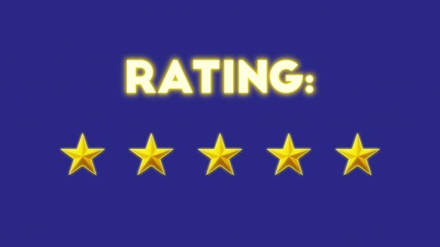 Various animations of a five-star rating (with different words, blue and white backgrounds), with the stars turning from gray to golden.
