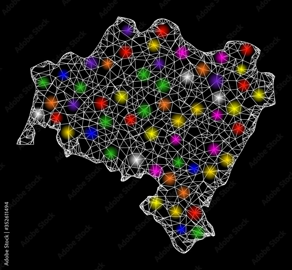 Poster web mesh vector map of lower silesia province with glow effect on a black background. abstract lines
