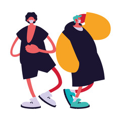 Urban men cartoons with masks and casual cloth vector design