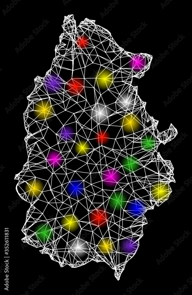 Aufkleber web mesh vector map of lugo province with glow effect on a black background. abstract lines, light s