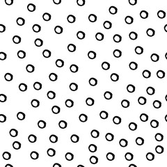 Pattern of uneven circles and ovals. Round shapes drawn by hand. Black-white seamless texture.  Abstract shapes line.  Vector stock composition.