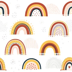 Behang Baby regenboog naadloze patroon. Vectorillustratie. Kwekerij patroon in de hand getekende Scandinavische stijl. Textuur voor stof, textiel, verpakking en behang. © lubashka