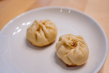 Close up shot of the  homemade Shui Jian Bao