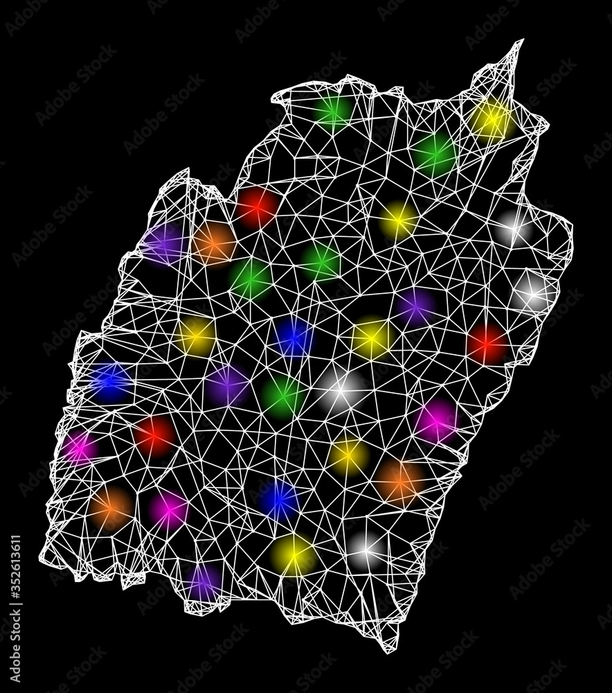 Poster web mesh vector map of manipur state with glare effect on a black background. abstract lines, light 