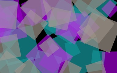 Multicolored translucent squares on dark background. Pink tones. 3D illustration