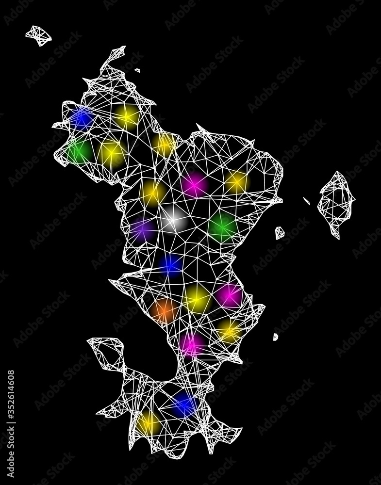 Poster web mesh vector map of mayotte islands with flare effect on a black background. abstract lines, ligh