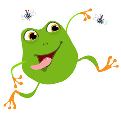 Illustration Merry Cartoon Frog and Two Mosquito