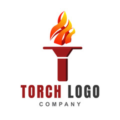 Torch logo icon design template with burning flame fire shape. Light blaze symbol of Victory, liberty, spirit, and passion. Vector illustration for element sport event, olympic game, ceremony, award.