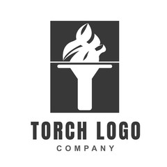 Torch logo icon design template with burning flame fire shape. Light blaze symbol of Victory, liberty, spirit, and passion. Vector illustration for element sport event, olympic game, ceremony, award.