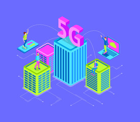 Color Internet Network Wireless Technology Concept 3d Isometric View. Vector