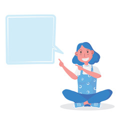 A cartoon of lady sitting and have a blank speech bubble pop up in front of her