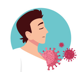 Man feeling sick and covid 19 vector design