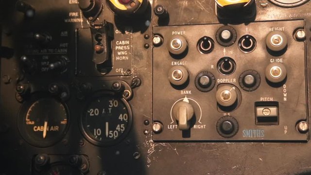 Switches and Gauges inside the Cabin of an Old Canberra Bomber.
