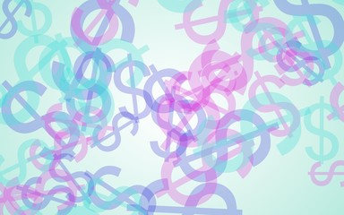 Multicolored translucent dollar signs on white background. Red tones. 3D illustration