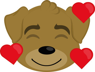 Vector illustration of the face of a cute cartoon dog in love