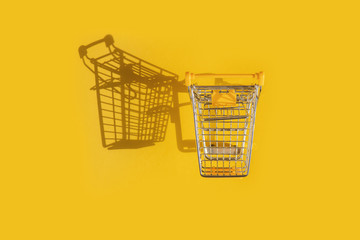 Shopping cart on orange background.