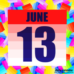 June 13 icon. For planning important day. Thirteenth june. Banner for holidays and special days. Vector Illustration.