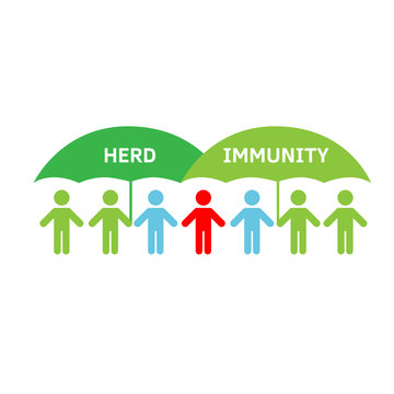 Group of people with Herd immunity agains virus bacteria. Vector flat illustration of an infected person as a virus spread in society. Coronavirus covid prevention, vaccination vaccine infogpahic.