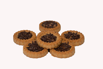 chocolate chip cookies on white background