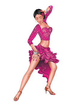 Isolated Illustration of Woman Performs Latino Dance