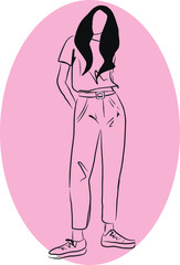 Girl in jeans and a pink t-shirt.