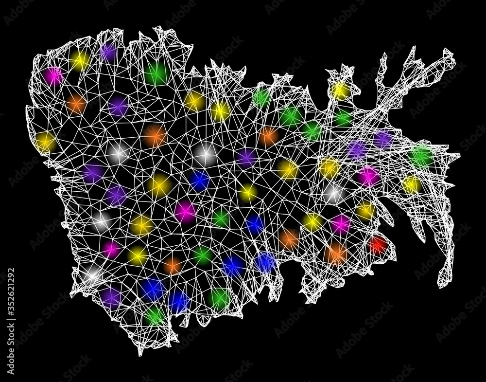 Poster web mesh vector map of nuku hiva island with glow effect on a black background. abstract lines, ligh