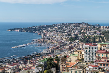 Fototapeta na wymiar Aerial view of Naples, Mergellina district and Posillipo