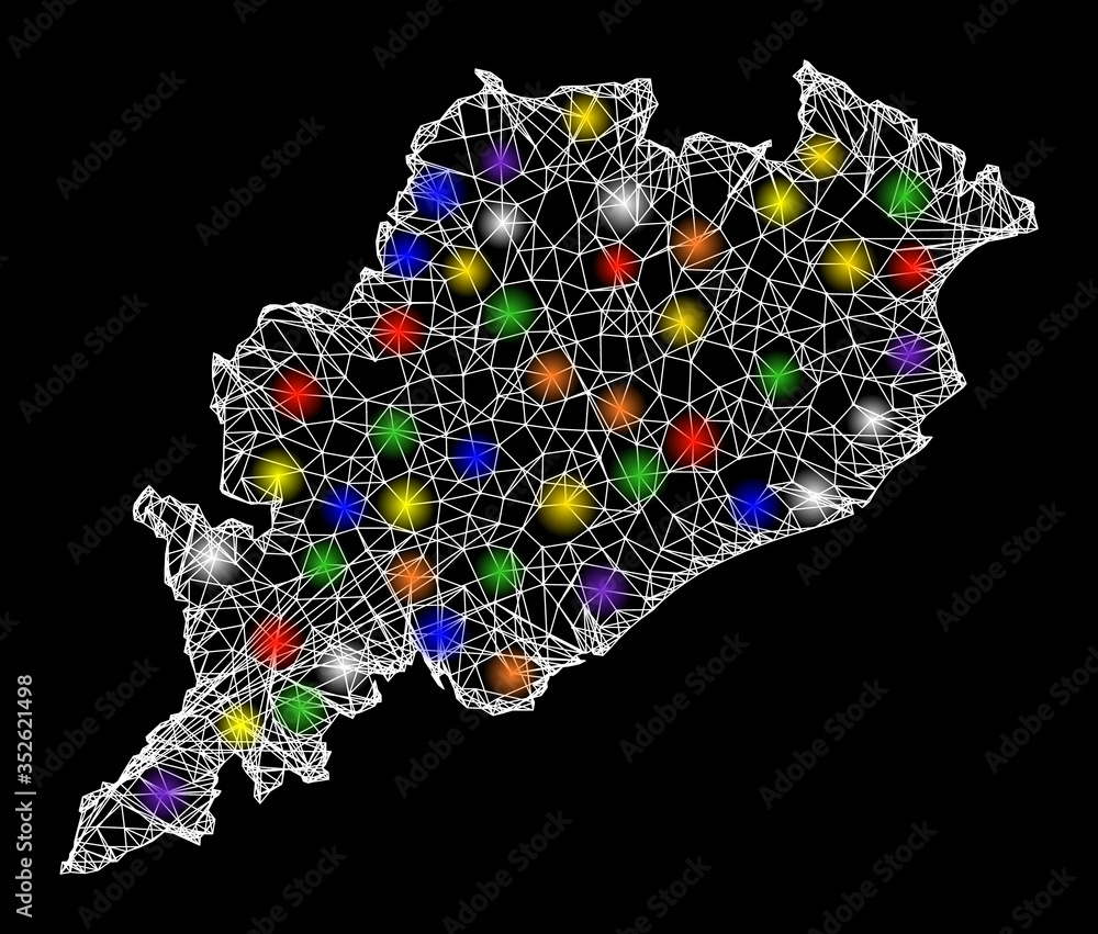 Aufkleber web mesh vector map of odisha state with glare effect on a black background. abstract lines, light s