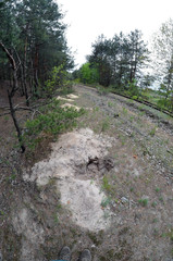 Ukrainian metal thieves destroy the infrastructure of the railway. Pits and dumps after theft of the railway cable. Copper mining in Kiev,Ukraine