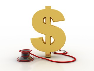 3d rendering Dollar symbol with stethoscope
