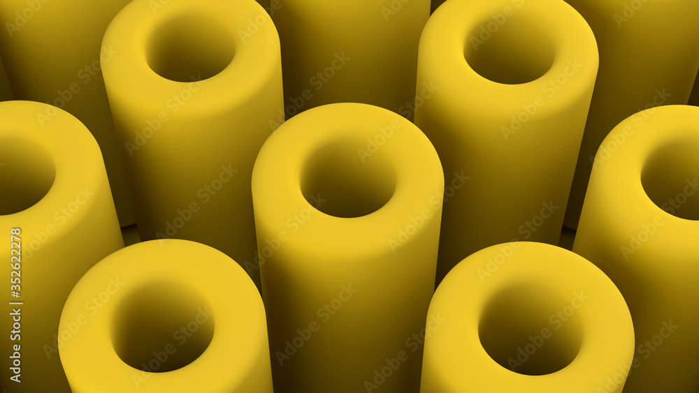 Aufkleber 3d render. abstract background with soft yellow tubes. tubes with holes.