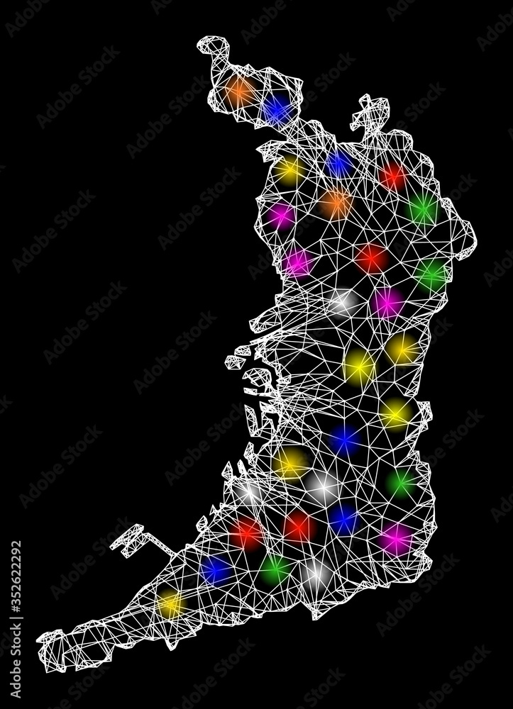 Poster web mesh vector map of osaka prefecture with glare effect on a black background. abstract lines, lig