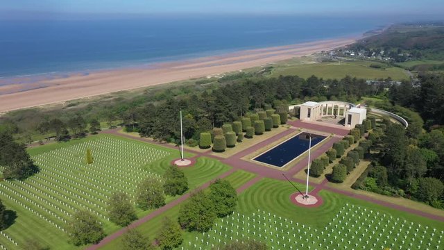 Aerial view of American War Cemetery at Omaha Beach, Normandy (Colleville-sur-Mer).