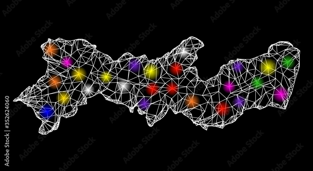 Poster web mesh vector map of pernambuco state with glare effect on a black background. abstract lines, lig