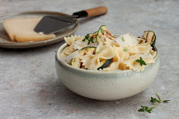 Farfalle pasta with grilled zucchini and parmesan