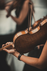 Young Woman Playing Violin. Hand Closeup