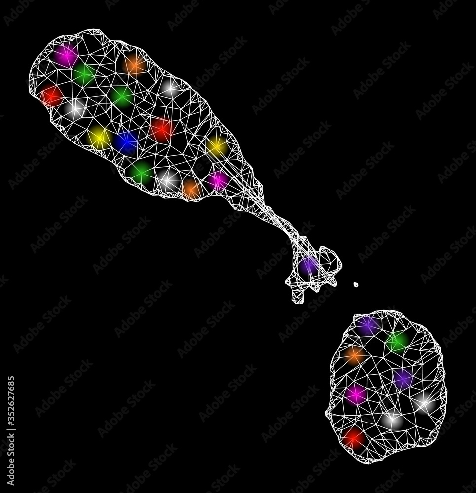 Poster web mesh vector map of saint kitts and nevis with glare effect on a black background. abstract lines
