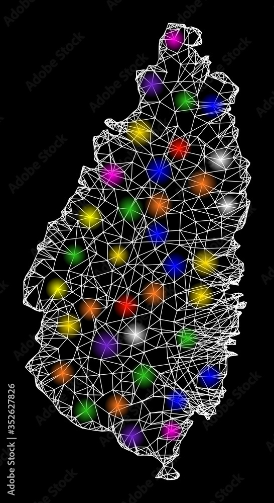 Aufkleber web mesh vector map of saint lucia island with glare effect on a black background. abstract lines, l