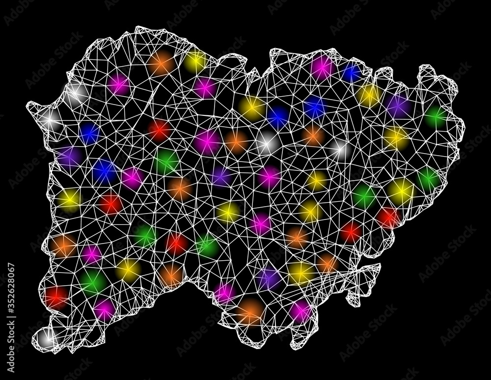 Poster web mesh vector map of salamanca province with glitter effect on a black background. abstract lines,