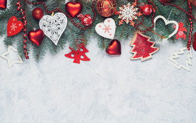 Christmas background border red, Christmas decorations, place for text, white background