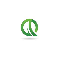 initial q with leaf logo design vector template