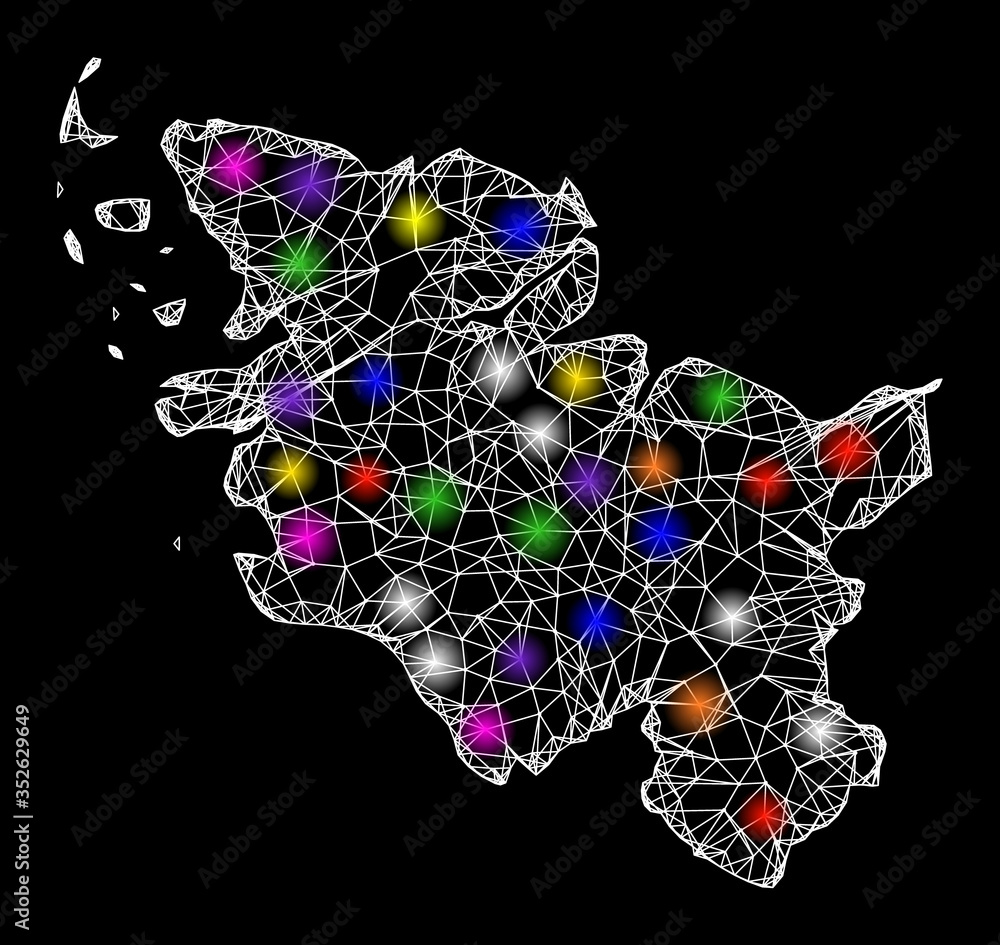 Poster web mesh vector map of schleswig-holstein state with glare effect on a black background. abstract li