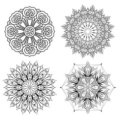 Set of mandalas for coloring isolated on white background. Decorative round ornaments. Anti-stress therapy patterns. Henna tattoo design. Yoga logos, backgrounds for meditation poster.