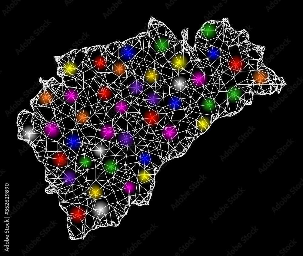 Poster web mesh vector map of segovia province with glitter effect on a black background. abstract lines, l