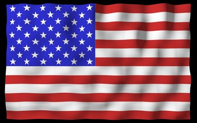 Obraz premium Waving flag of the United States of America on a dark background. Stars and Stripes. State symbol of the USA. 3D illustration