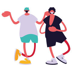 Urban men cartoons with masks and casual cloth vector design