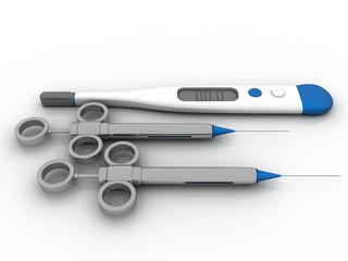 3d rendering Electrical thermometer with Syringe 
